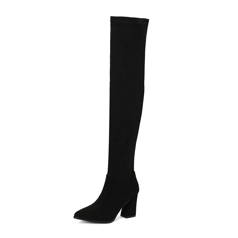 Stylish Suede Womens High Heels With A Pointed Toe And Denim Strap Buckle