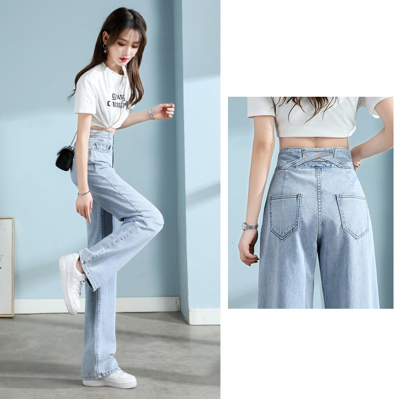 Damejeans høj talje lige løse og tynde brede ben