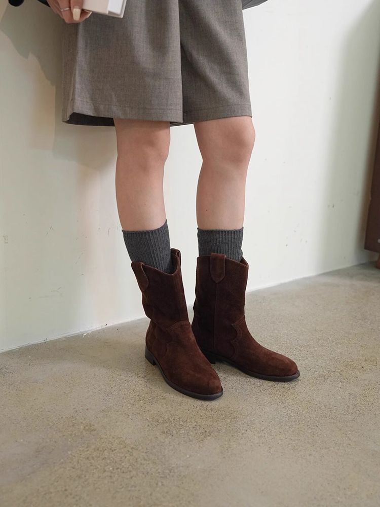 Womens Retro Three-Color Slip-On Ankle Boots