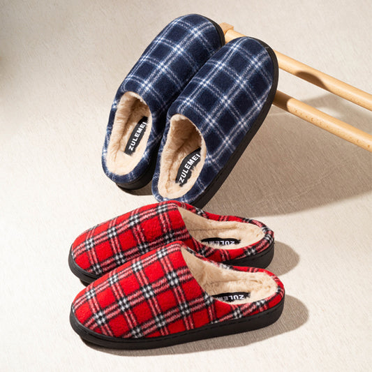Winter Warm Woolen Plaid Cotton Slippers