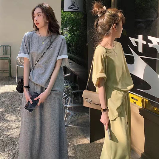 T-shirt And Mid-length Figure-flattering Skirt Sports Set