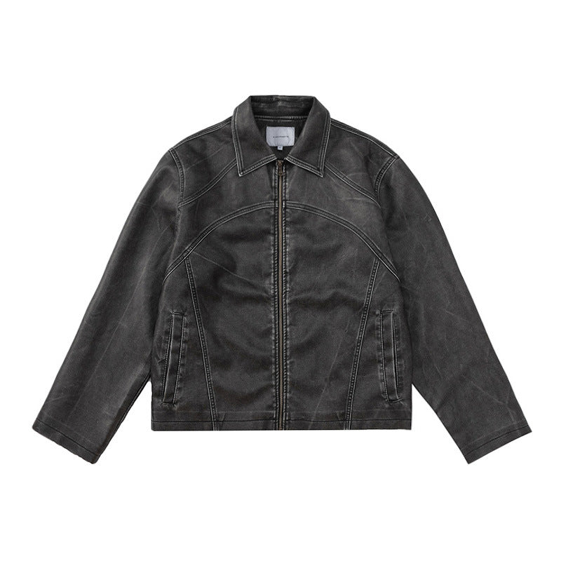 Same Style Maychao Special-interest Design Distressed Wash Leather Jacket Coat