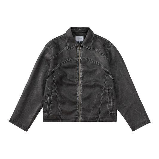 Same Style Maychao Special-interest Design Distressed Wash Leather Jacket Coat