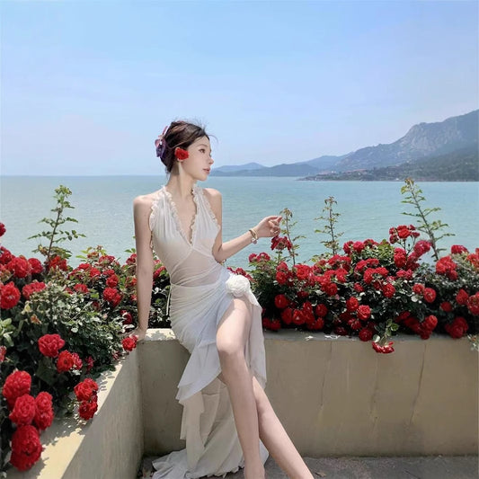 Neck-hanging  Sleeveless Dress For Women Designer Date-night Gown