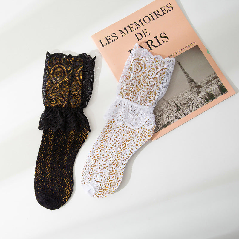 Women's Socks Japanese Hollow Water Droplets Lace Mid-tube Socks Piled Stockings High-tube