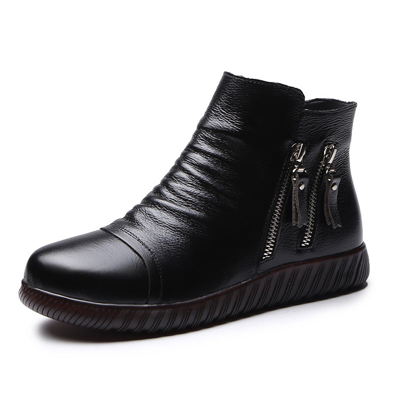 Anti-slip Soft Sole Comfortable Middle-aged And Elderly Leather Shoes Cowhide Ankle Boots