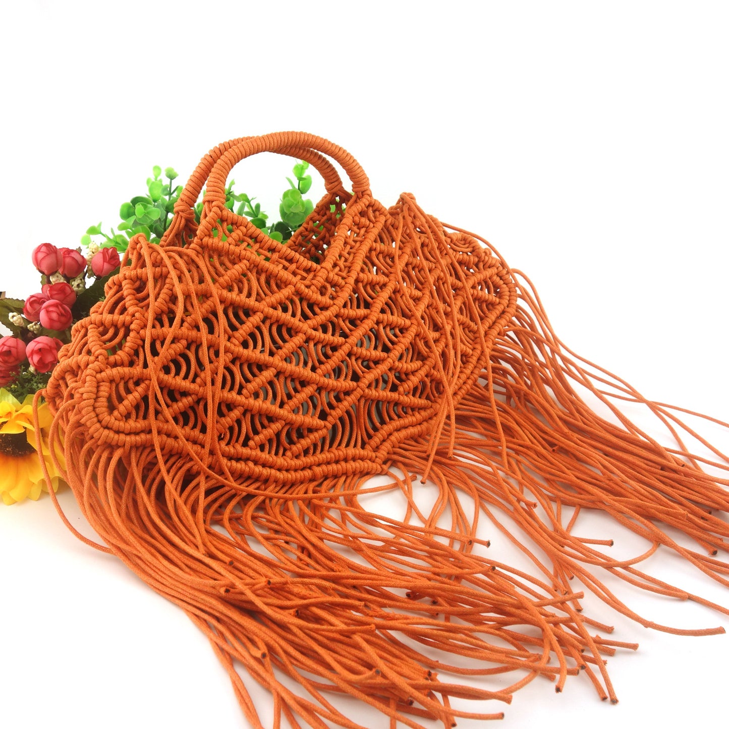 Wax Rope Hand-woven Bag With Tassels For Ladies Portable