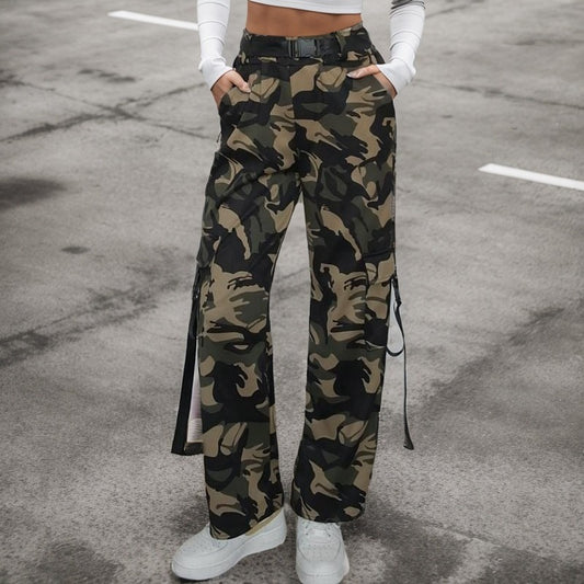 Multi-pocket Lace-up Loose Street Straight-leg Trousers