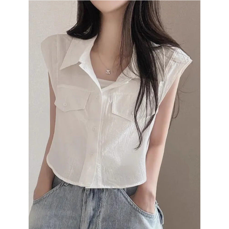 Chic sommer elegant vest med flagrende ærmer shirt vest frakke