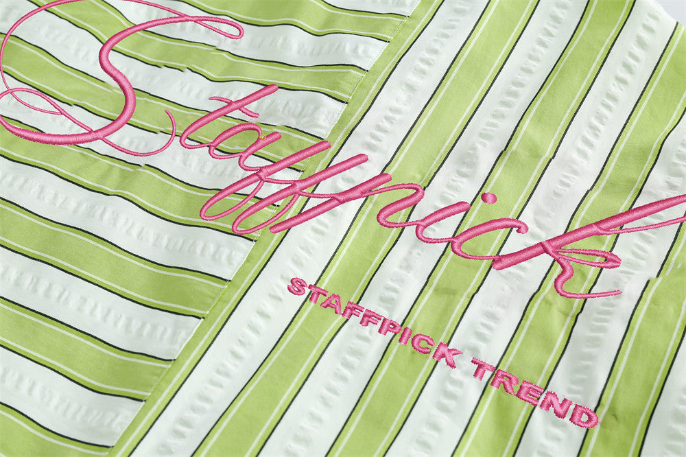 Men's Summer Leisure American-style Embroidered Striped Short-sleeved Shirt