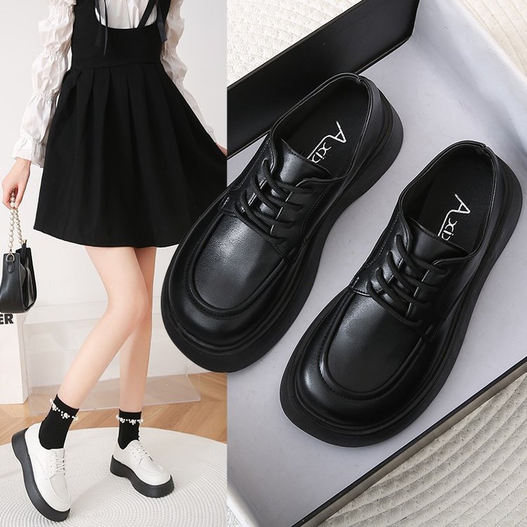 Women's Fashion Solid Color Round Toe Lace-up Platform Casual Shoes