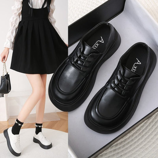 Women's Fashion Solid Color Round Toe Lace-up Platform Casual Shoes