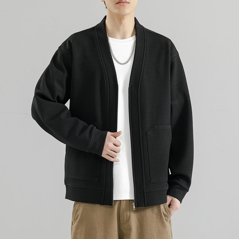 Business Casual Knitted Men's Solid Color Plus-sized Plus-sized Jacket