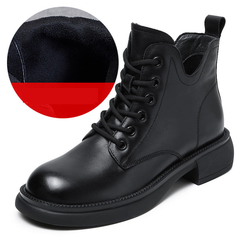 Women's V-mouth Lace-up Flat Leather Short Martin Boots