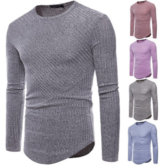 New Men's Round Neck T-shirt Long-sleeved Knitted Top