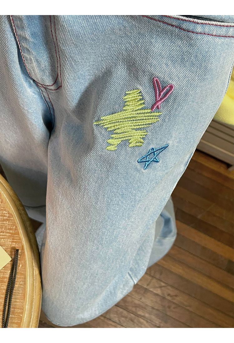 American Colored Embroidered Light Blue Jeans