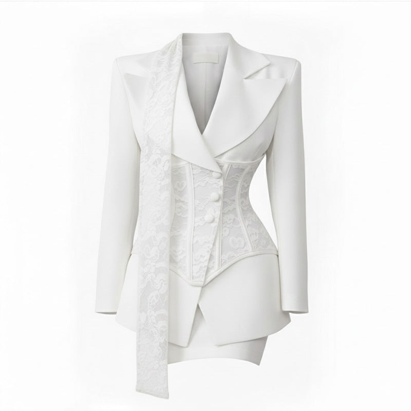 Ladies Elegant Tie Blazer And Skirt Set