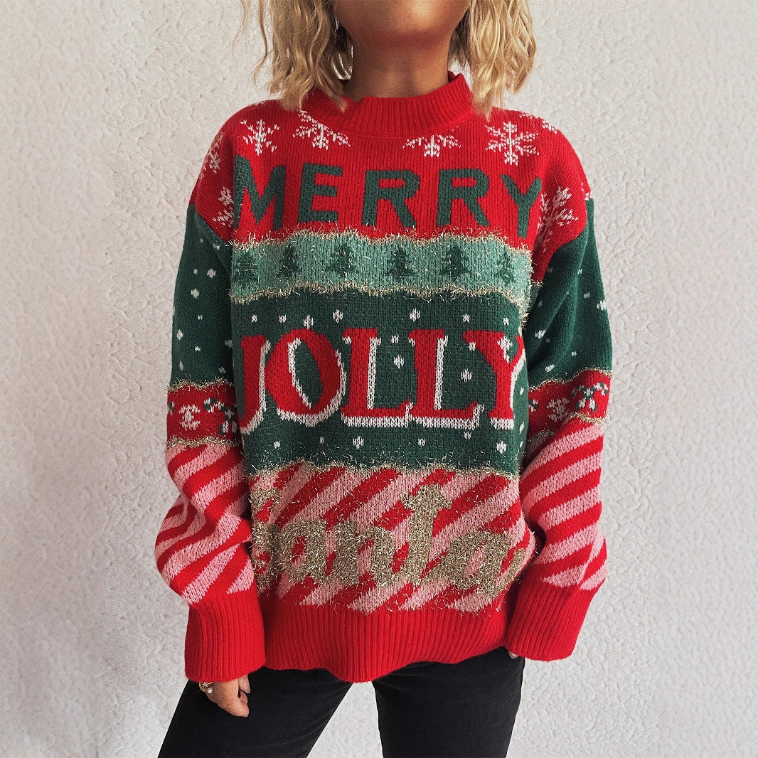 New Jacquard Knitted Round Neck Sweater For Women