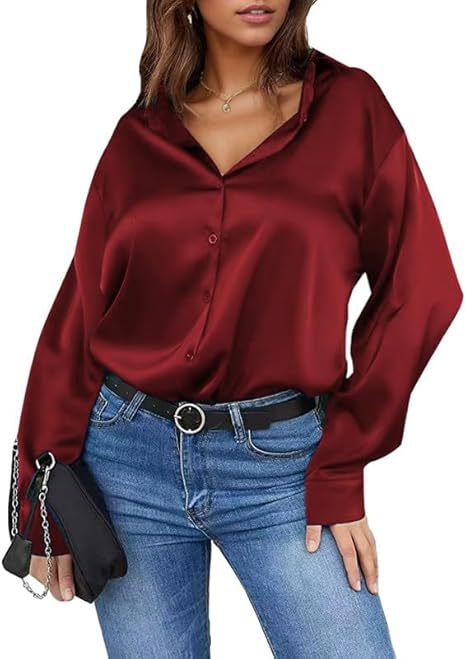 Versatile Satin Silk Button-Down Womens Blouse