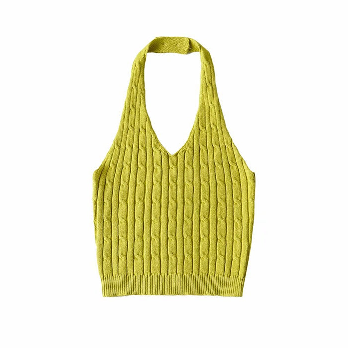 Women's Niche Design V-neck Twist Button Halterneck Vest