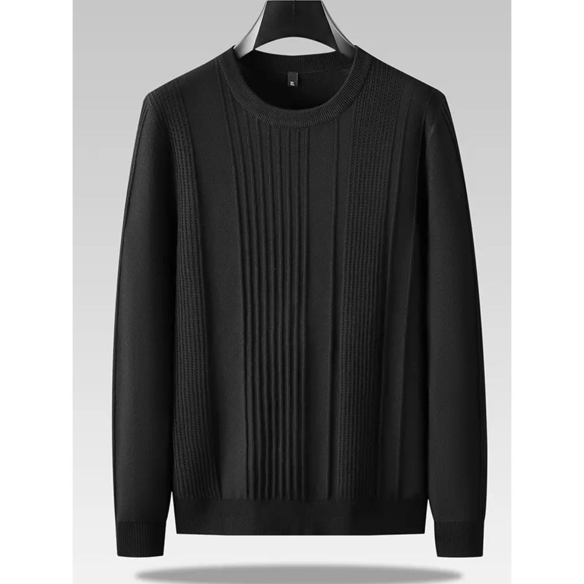 Crew-neck Knitted Loose-fit Twisted-pattern Men's Sweater