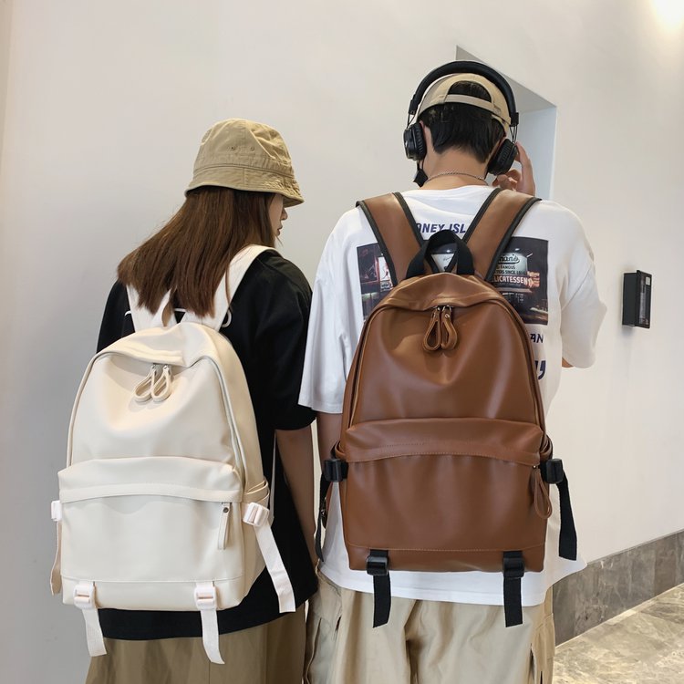 Japanese Simple Large Capacity Soft Leather Backpack Male