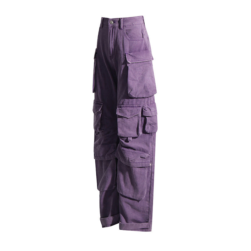 Women's High Waist Straight Cargo Jeans