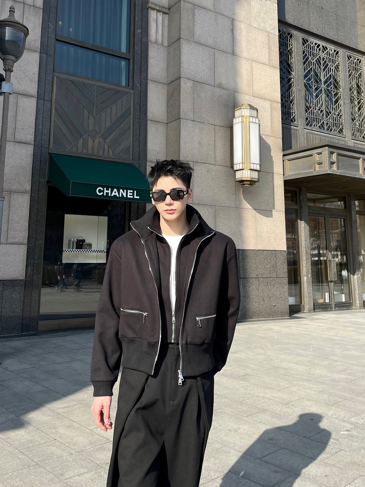 Fashion Black Double Layer Short Casual Jacket