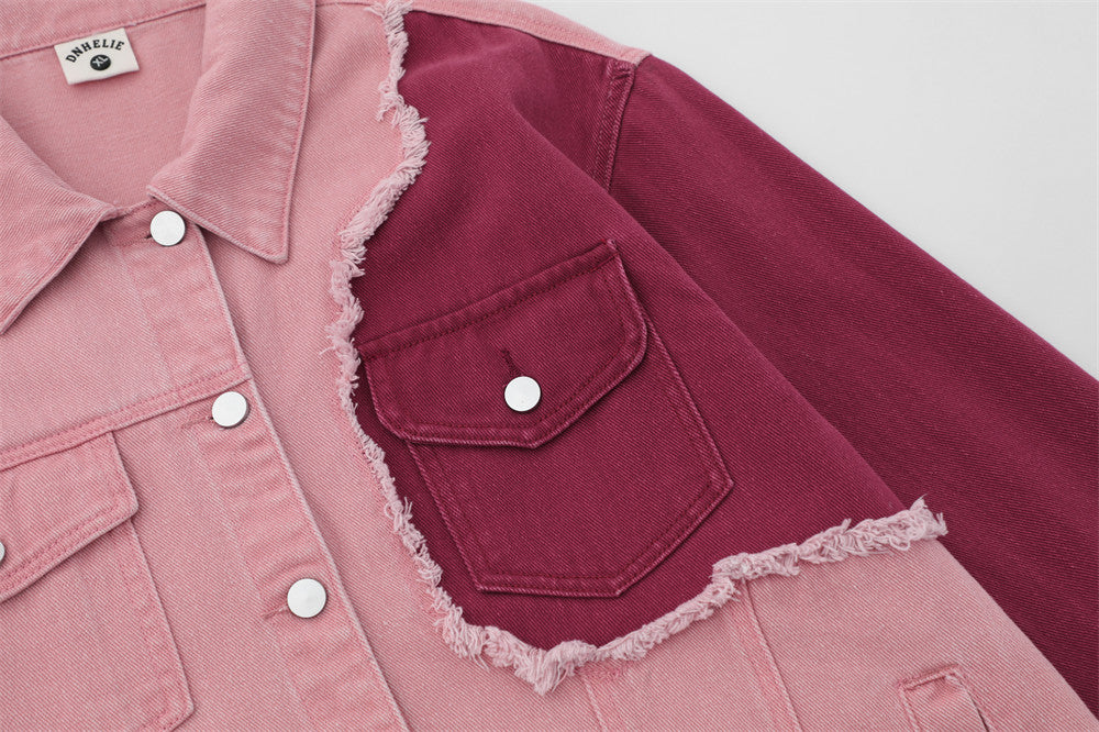 Punk Trendy Color Matching Irregular Denim Clothes Jacket