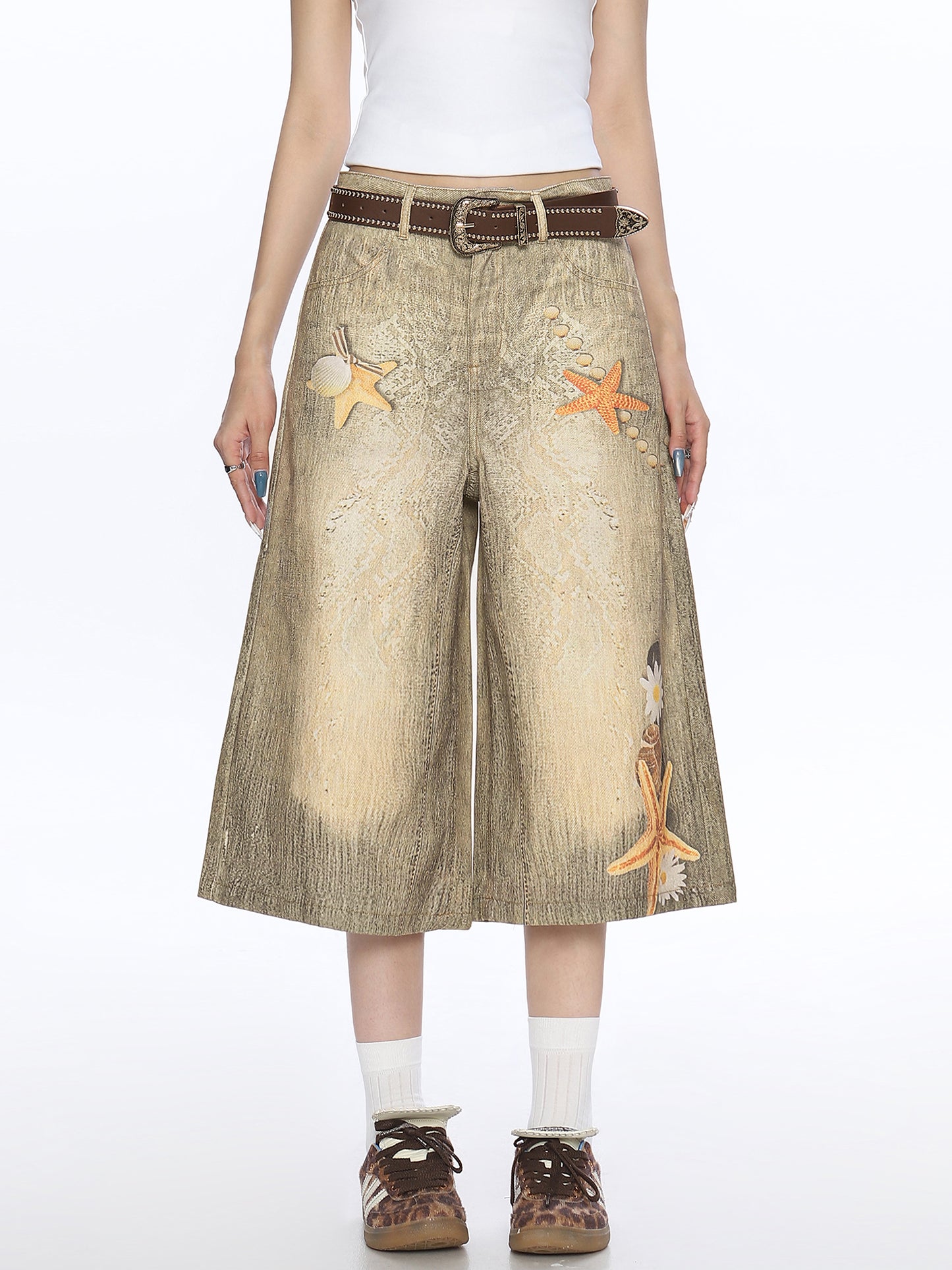 Women's American-style Retro Large Size Shell Cropped Pants