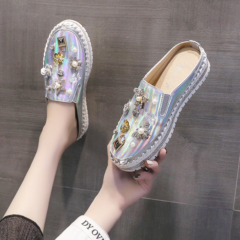 Women's Rhinestone Heelless Slip-ons Toe Sandals