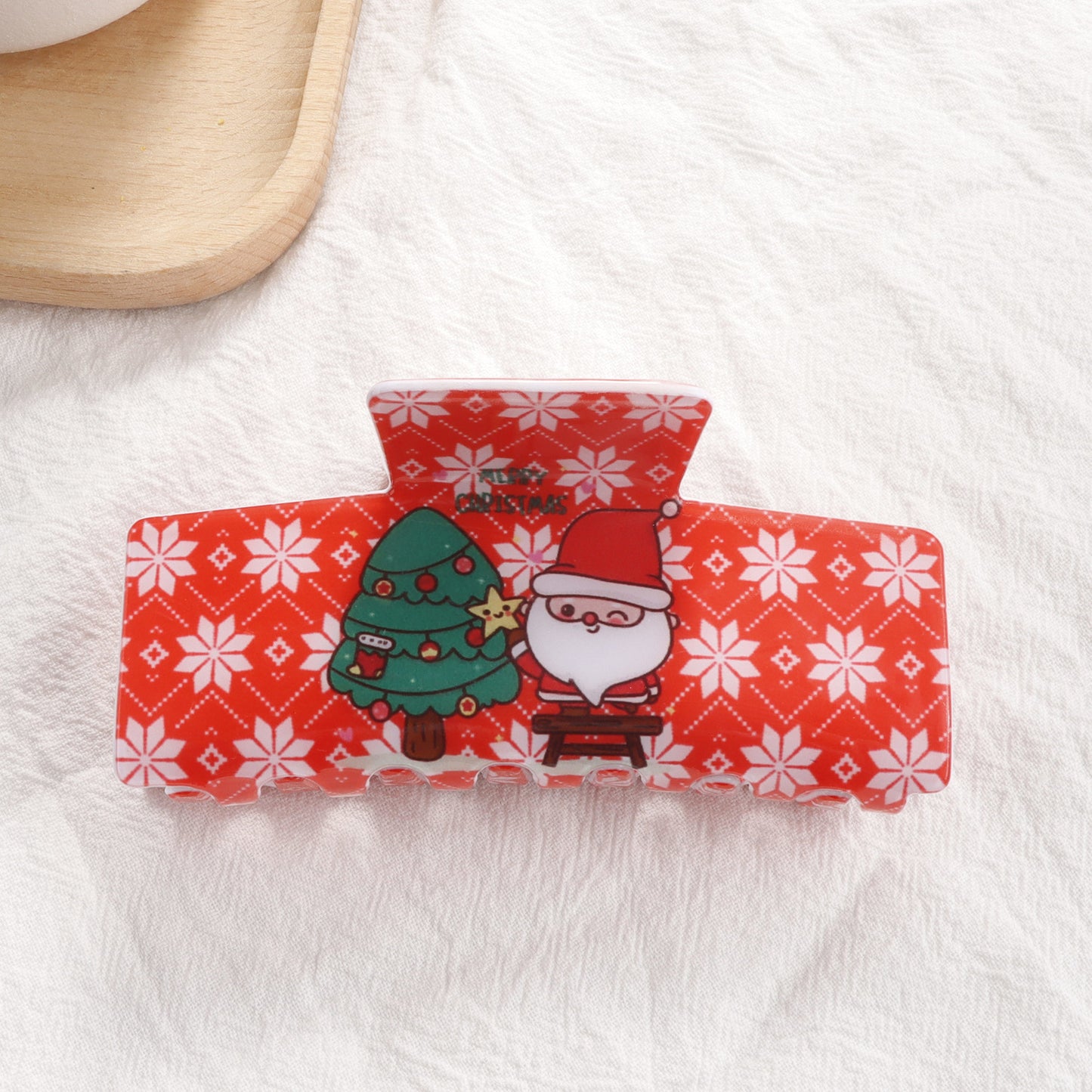 Christmas Snowflake And Santa Claus Pattern Shark Clip For The Back Of The Head