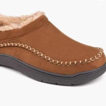 Mens Home Slippers With Non-Slip Warm Fleece-Lined Suede Upper