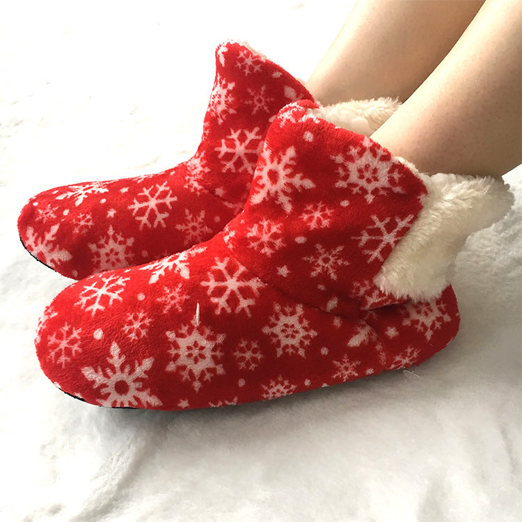 Coral Velvet Snowflake Home Shoes Indoor Autumn And Winter Adults