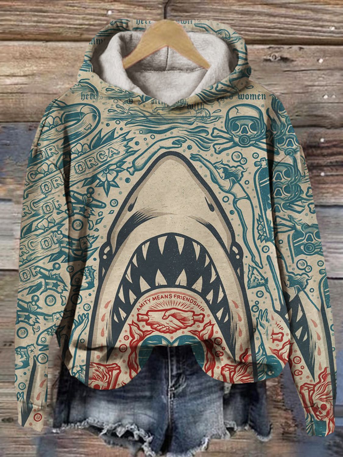 Digital Printing Men's Hoodie Heartbeat Pattern Hooded Sweater