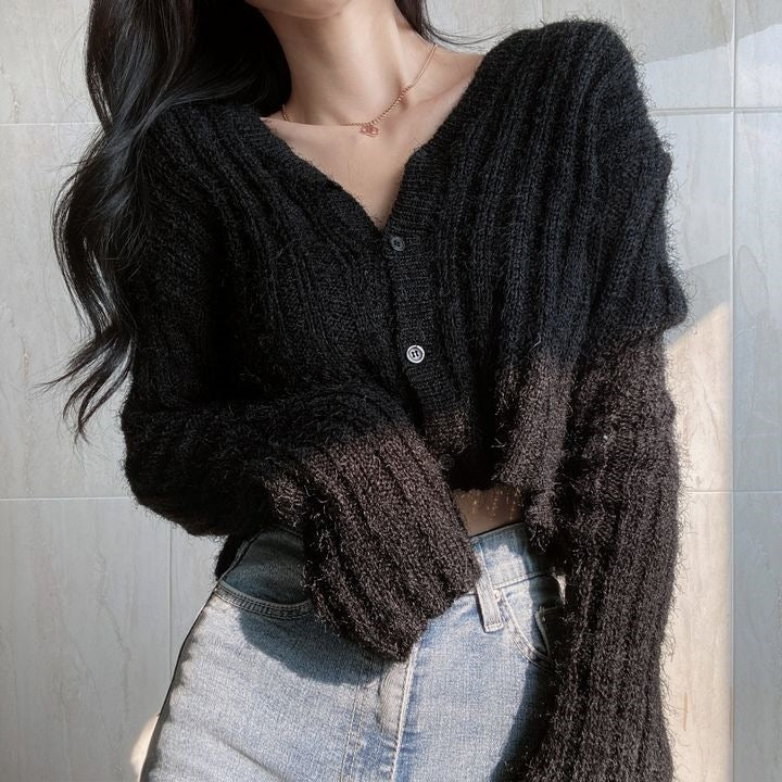 Women's V-neck Long Sleeve Knitted Cardigan Short Sweater