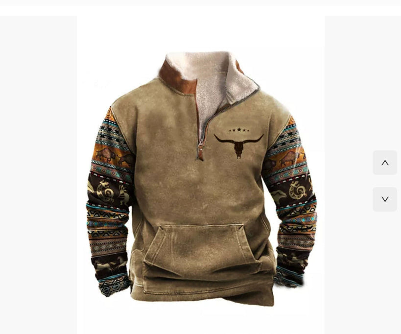 Men's Long Sleeved Half Zipper Printed Casual