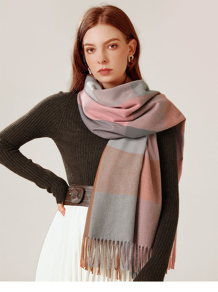 Shawl Scarf Winter Warmth Cashmere Tassel Plaid Long Bib