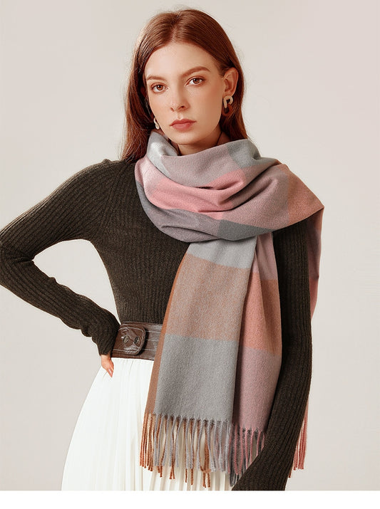 Shawl Scarf Winter Warmth Cashmere Tassel Plaid Long Bib