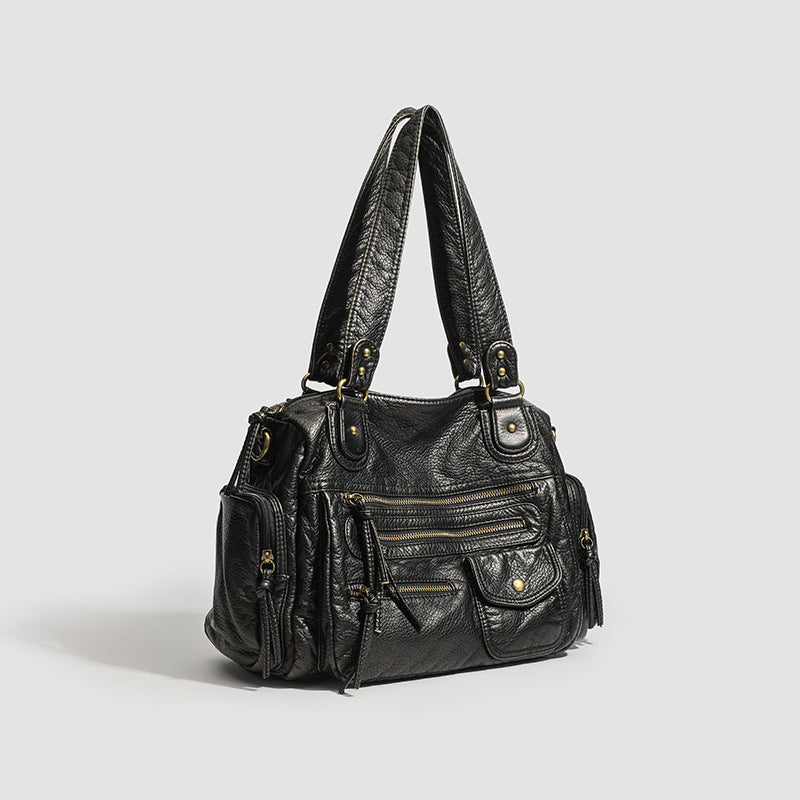 Multi-zipper Motorcycle Sweet Soft Leather Vintage Bronze Tote Bag