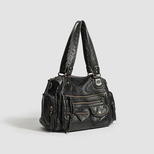 Multi-zipper Motorcycle Sweet Soft Leather Vintage Bronze Tote Bag