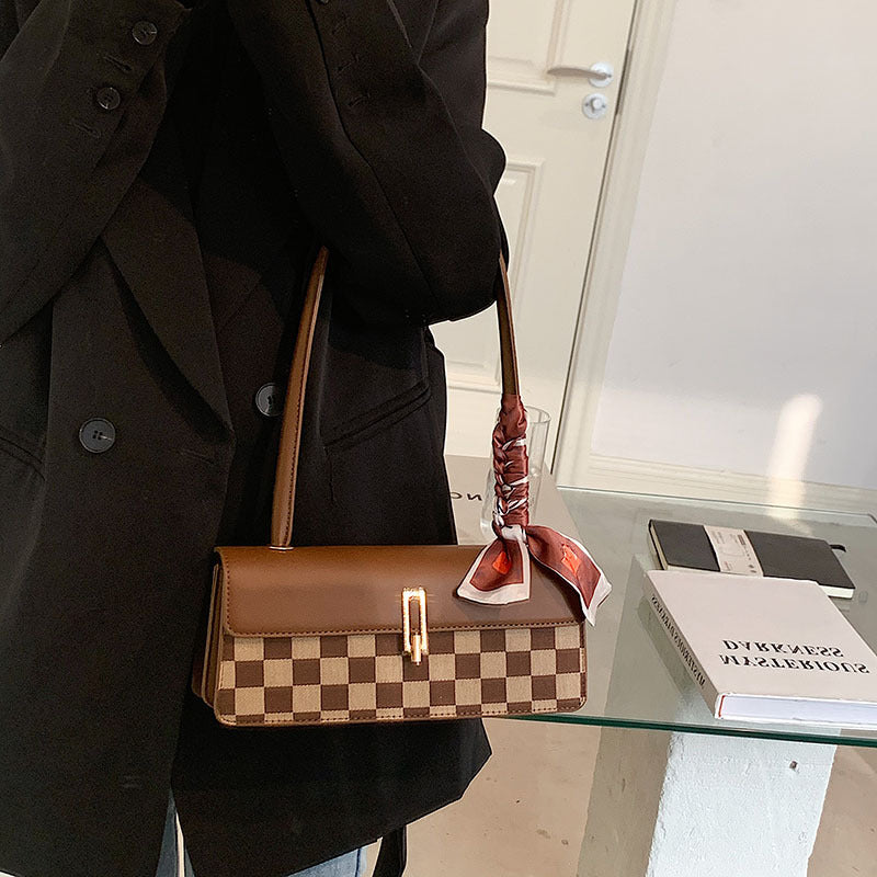 Check Color Contrast Personality Western Style Shoulder Bag