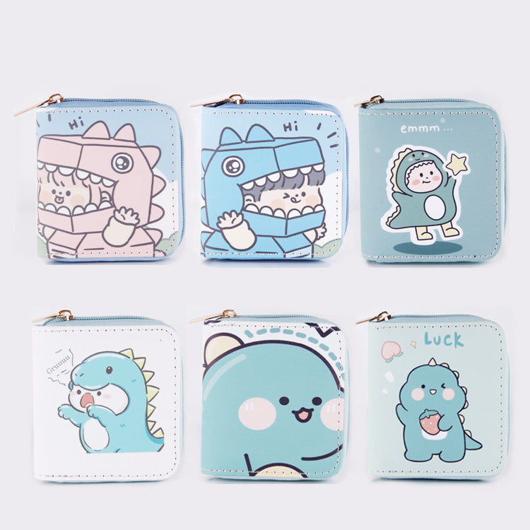 Cartoon Little Dinosaur PU Short Zip Small Purse