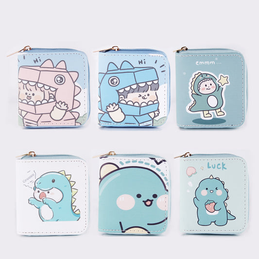 Cartoon Little Dinosaur PU Short Zip Small Purse