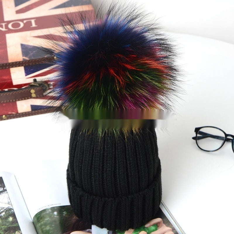Autumn And Winter Pom-pom Wool Hat Raccoon
