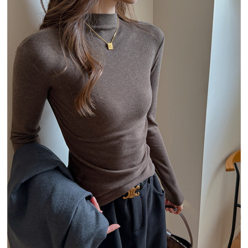Women's Fashion Semi-high Neck Long Sleeve Base Shirt