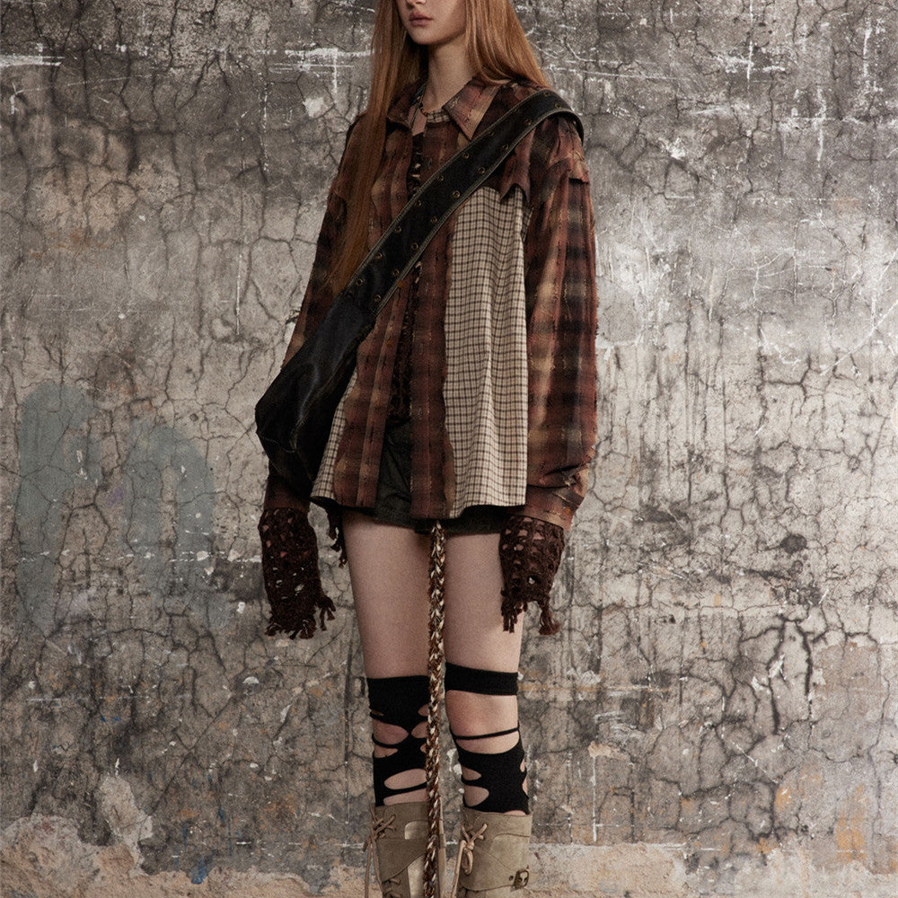 European And American Style Stitching Edging Design Sense Niche Loose Lapel Long Sleeves Shirt