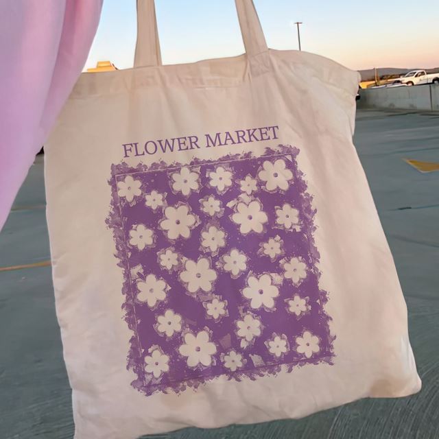 Dame Shopper Y2K Blomster Indkøbslærredstaske