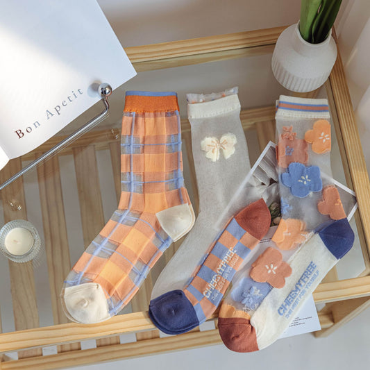 Cute Japanese Shattered Glass Silk Stockings