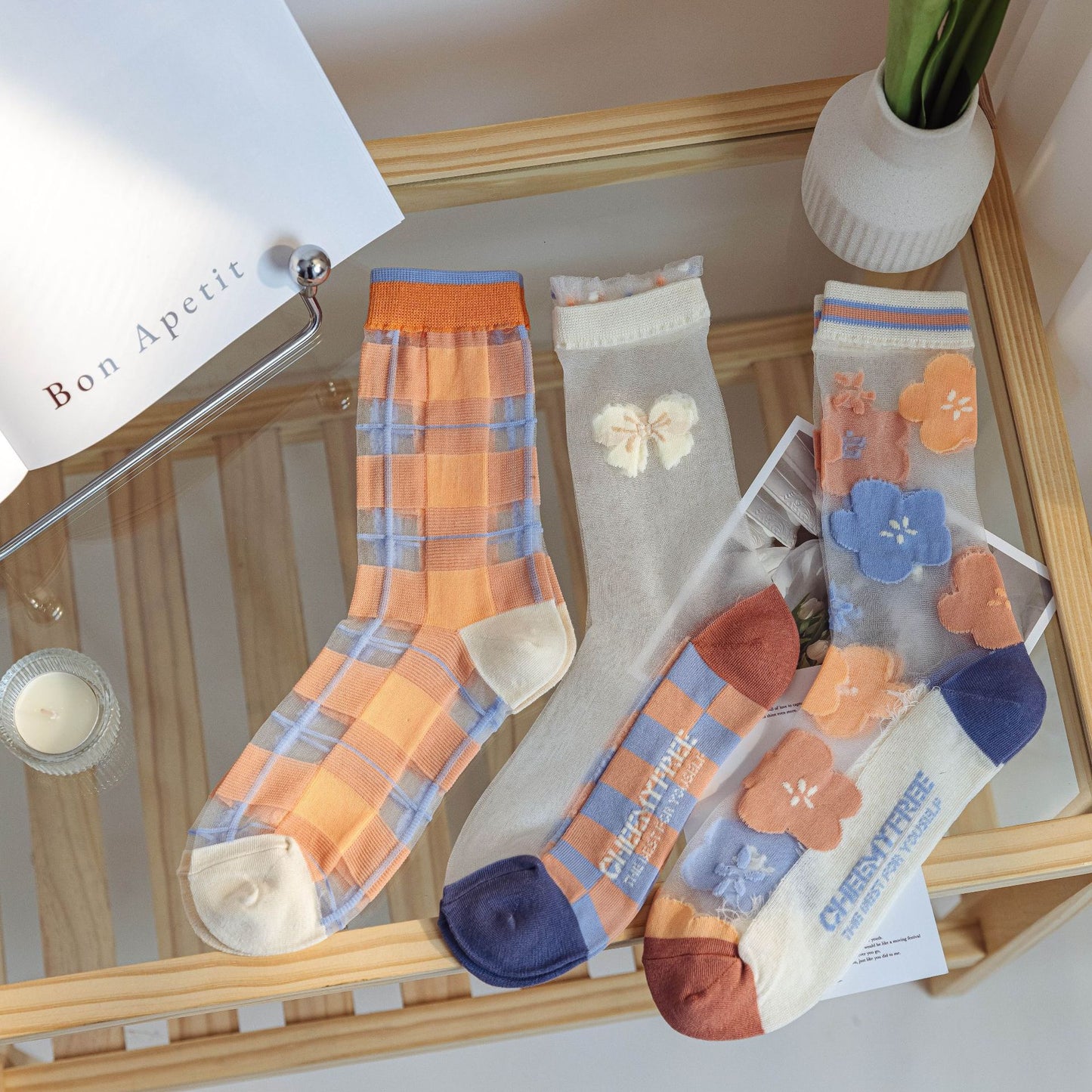 Cute Japanese Shattered Glass Silk Stockings
